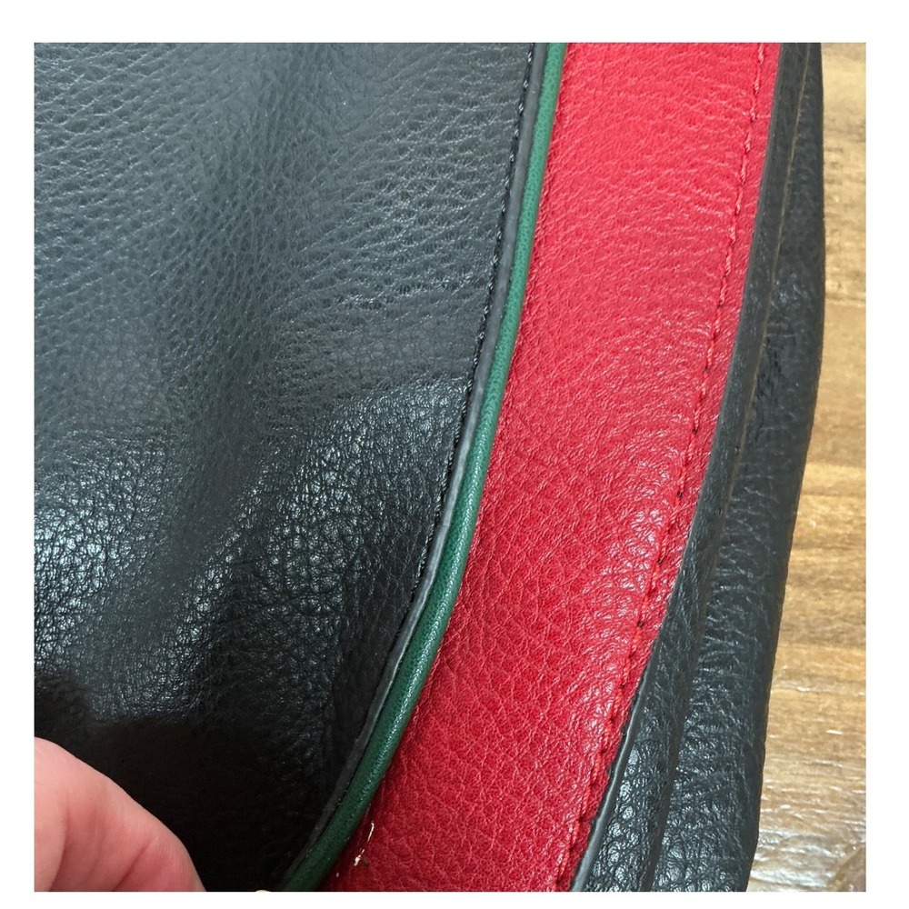 Hobo Bag Women Large Black Red Green Stripe Tassel Vegan Leather - Picture 6 of 9